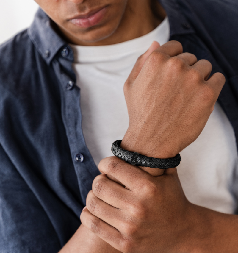 Leren Armband Heren ´Rock´ | 1 naam | Zwart