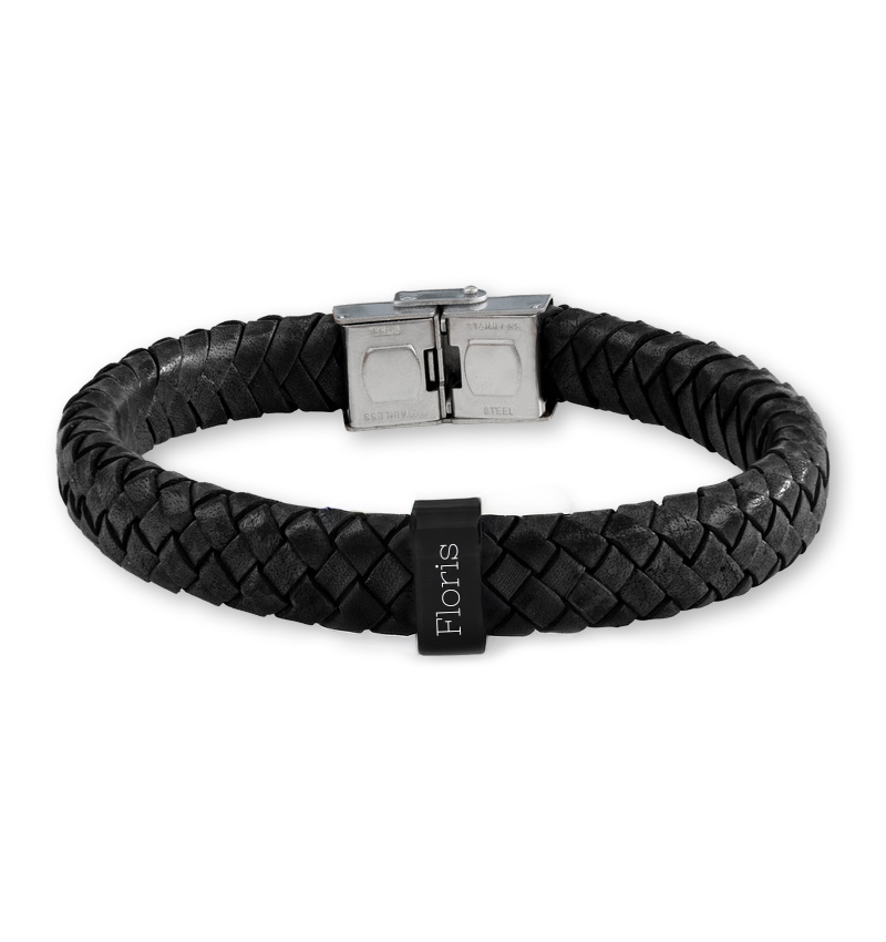 Leren Armband Heren ´Rock´ | 1 naam | Zwart