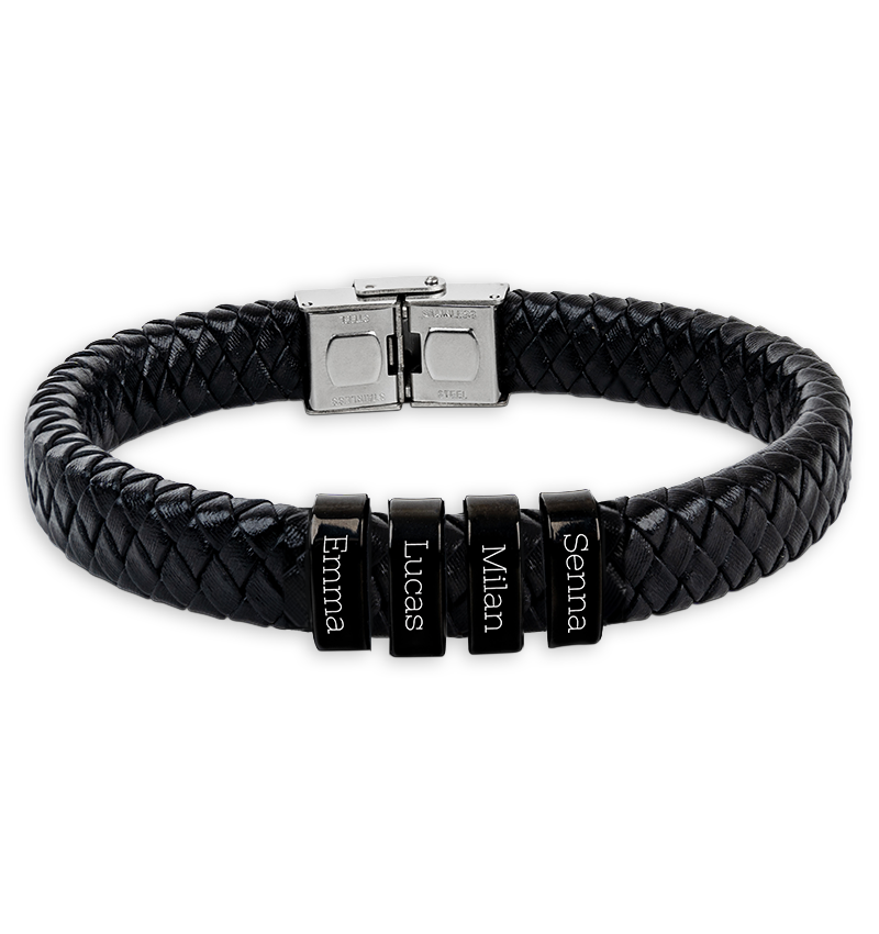 Leren Armband Heren ´Rock´ | 4 namen | Zwart