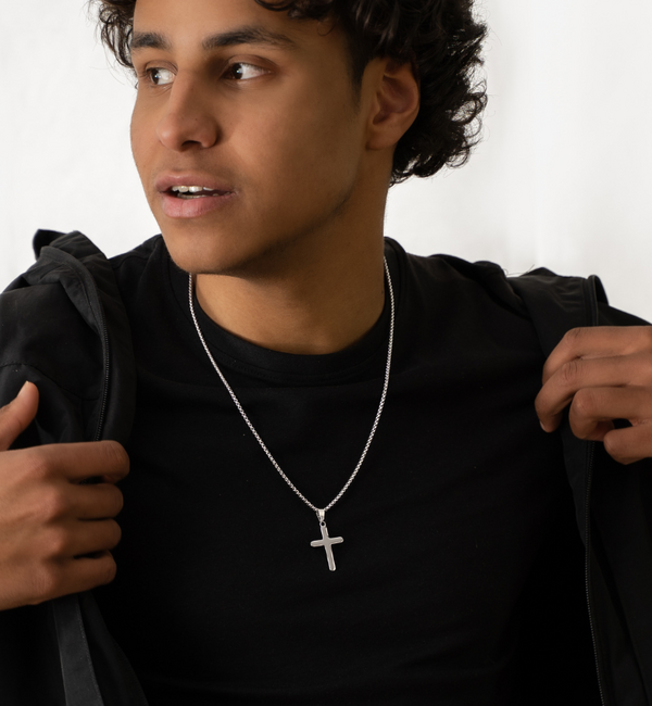 Stalen herenketting Kruis met Gravure  | Zilver