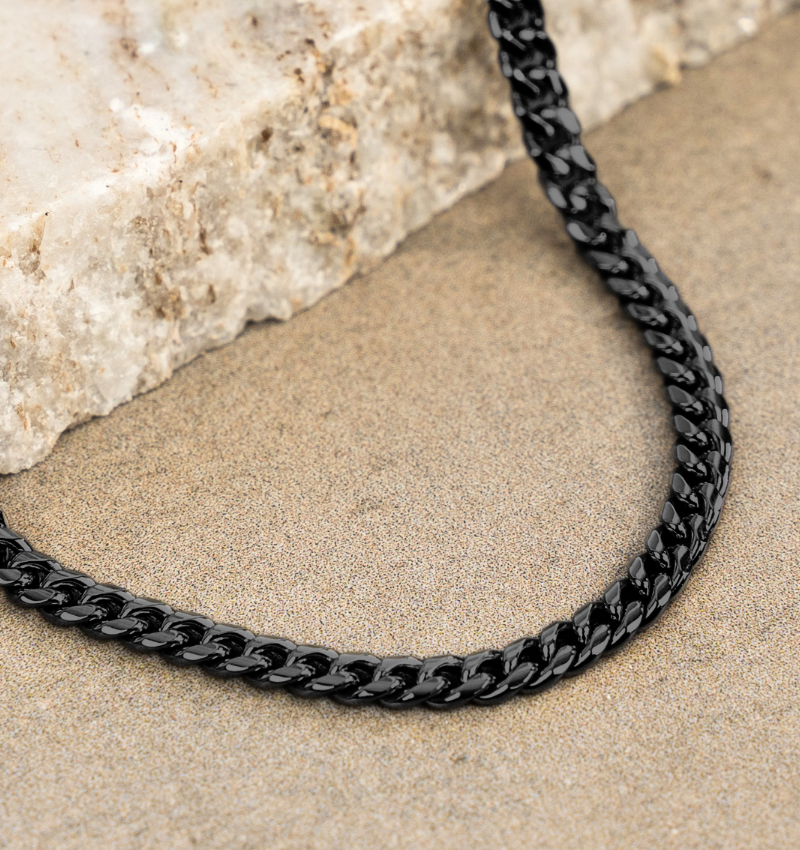 Armband Vader Zoon Set Cuban Link Zwart | 4 mm