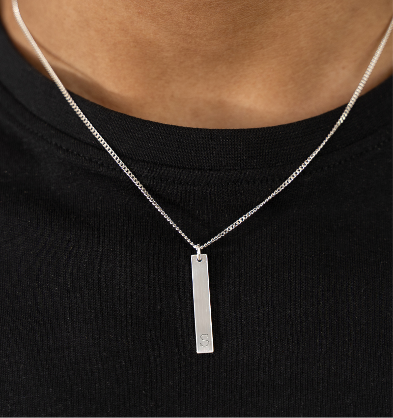 Heren Bar Ketting met 1 Initiaal | Zilver