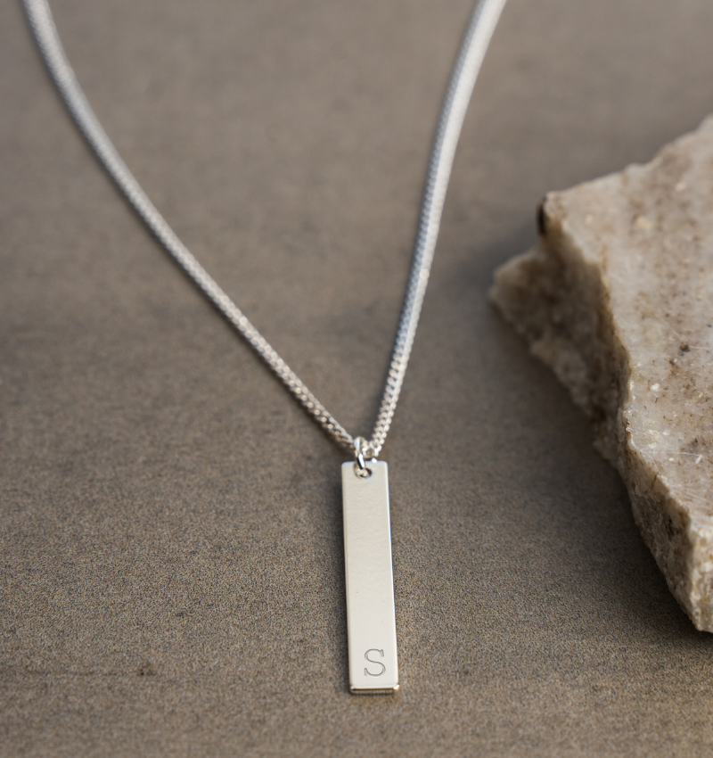 Heren Bar Ketting met 1 Initiaal | Zilver
