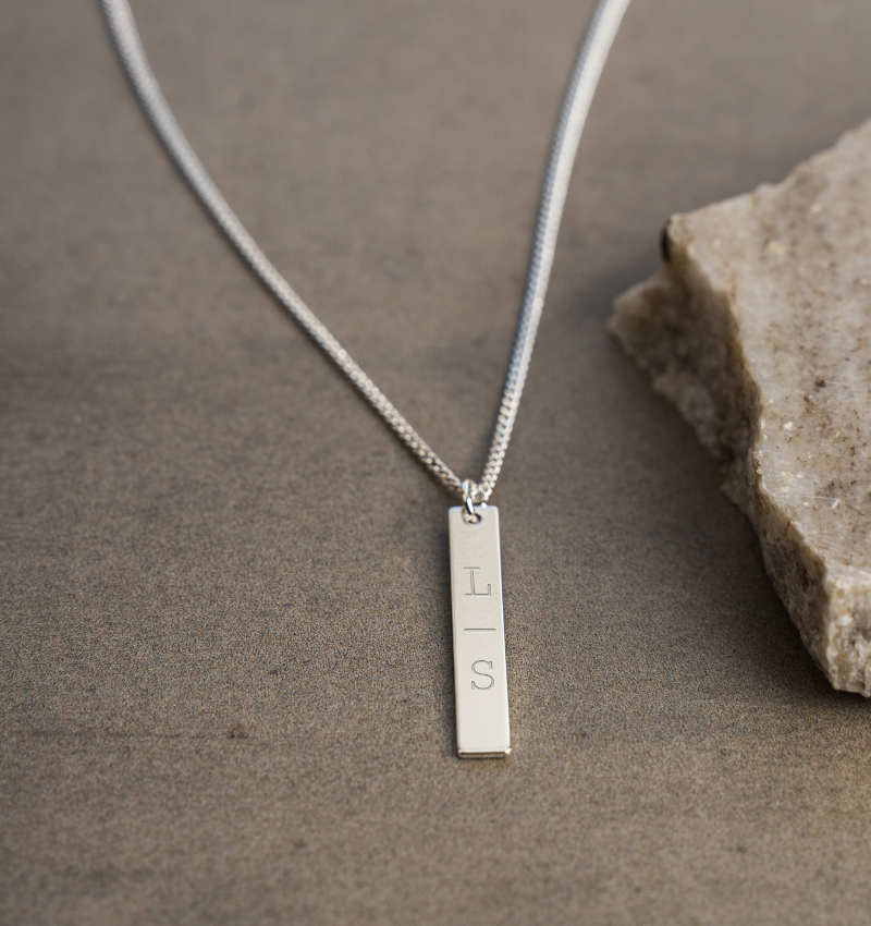 Heren Bar Ketting met 2 Initialen | Zilver
