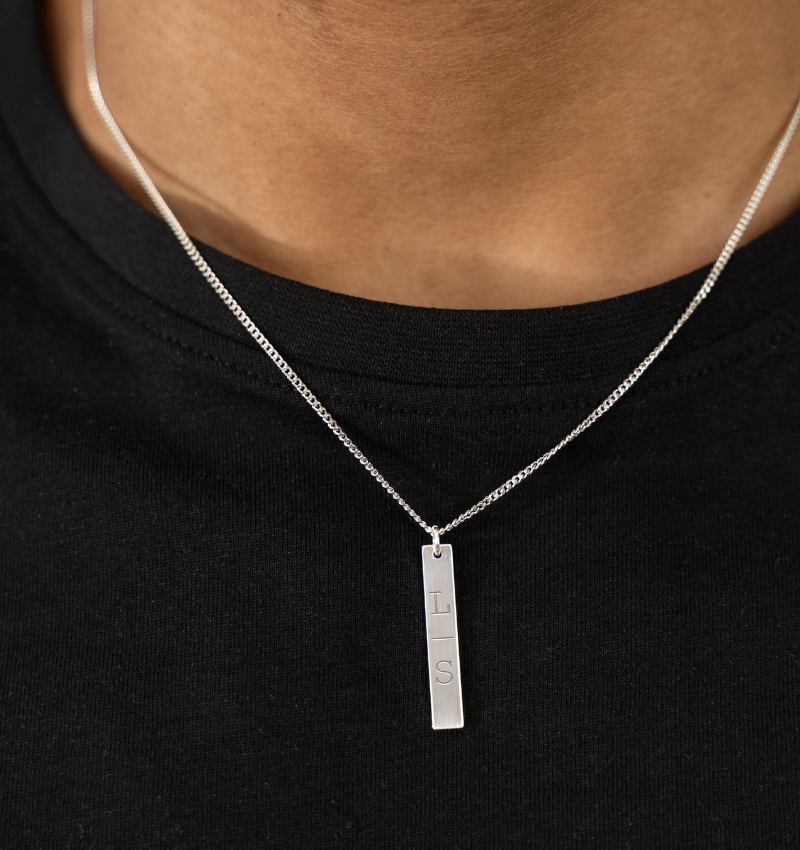 Heren Bar Ketting met 2 Initialen | Zilver