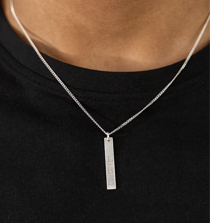 Heren Bar Ketting met 3 Initialen | Zilver