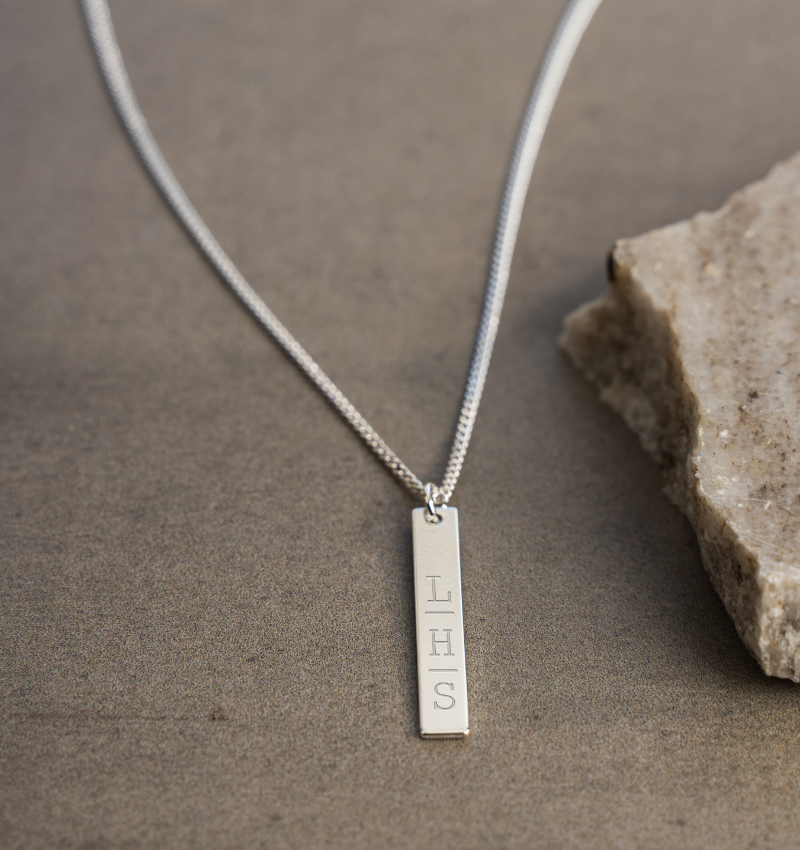 Heren Bar Ketting met 3 Initialen | Zilver