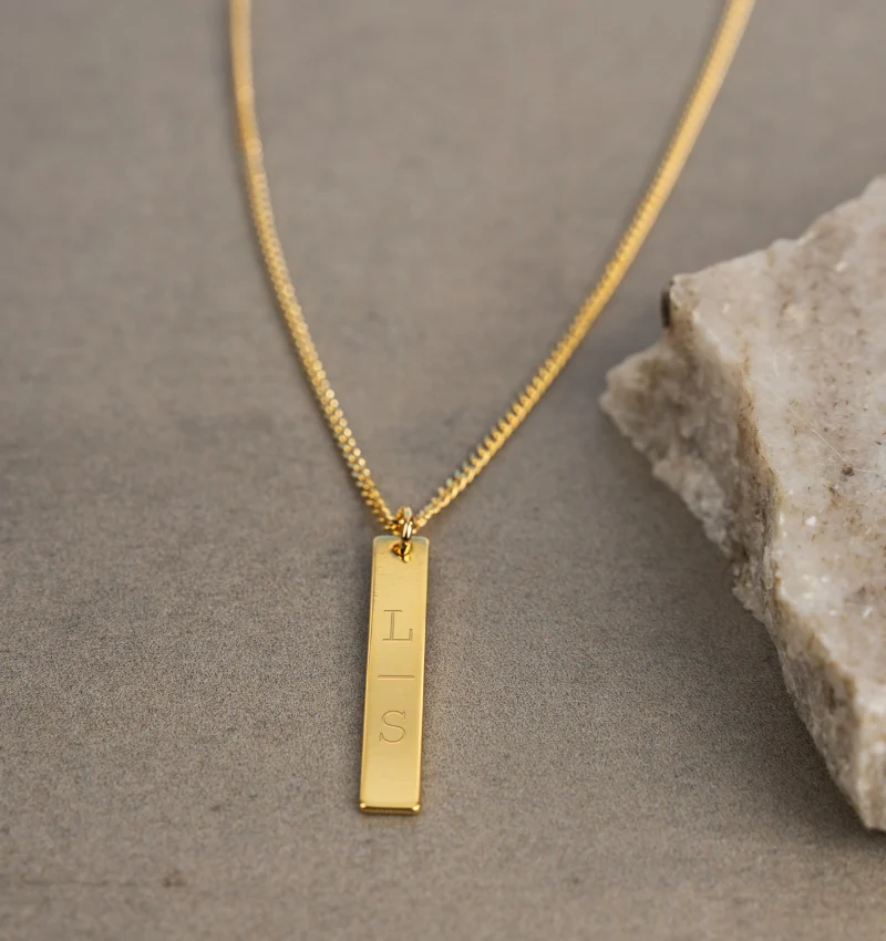 Heren Bar Ketting met 2 Initialen | Verguld
