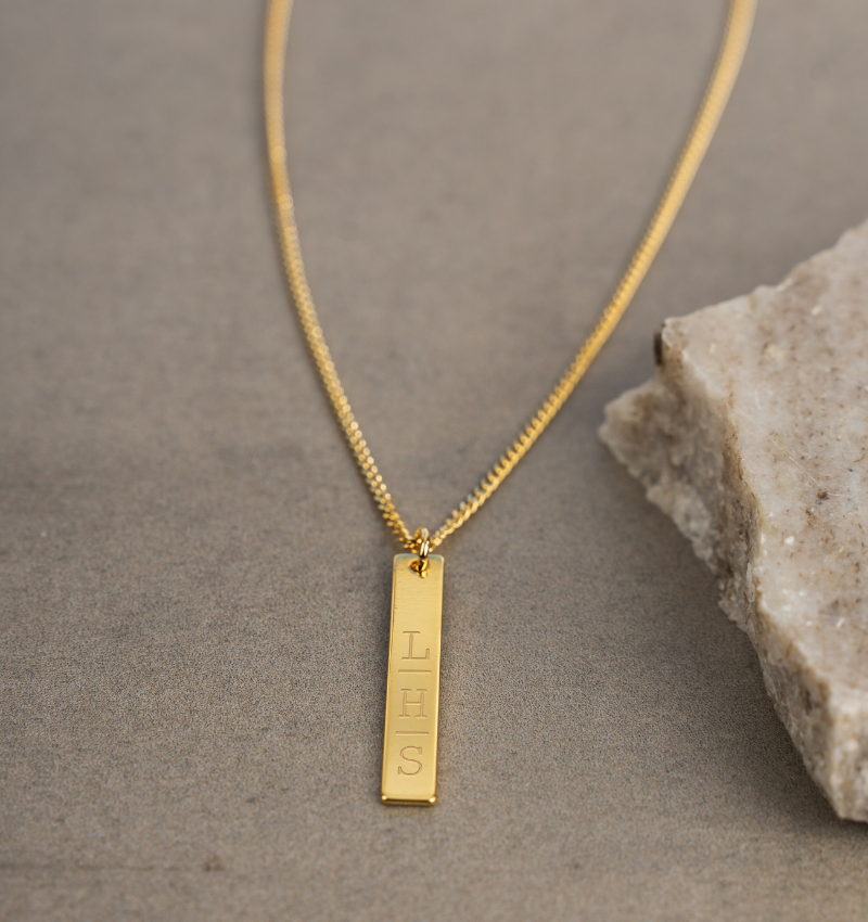 Heren Bar Ketting met 3 Initialen | Verguld