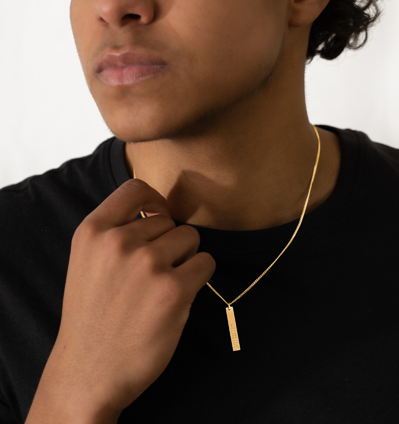 Heren Bar Ketting met 3 Initialen | Verguld
