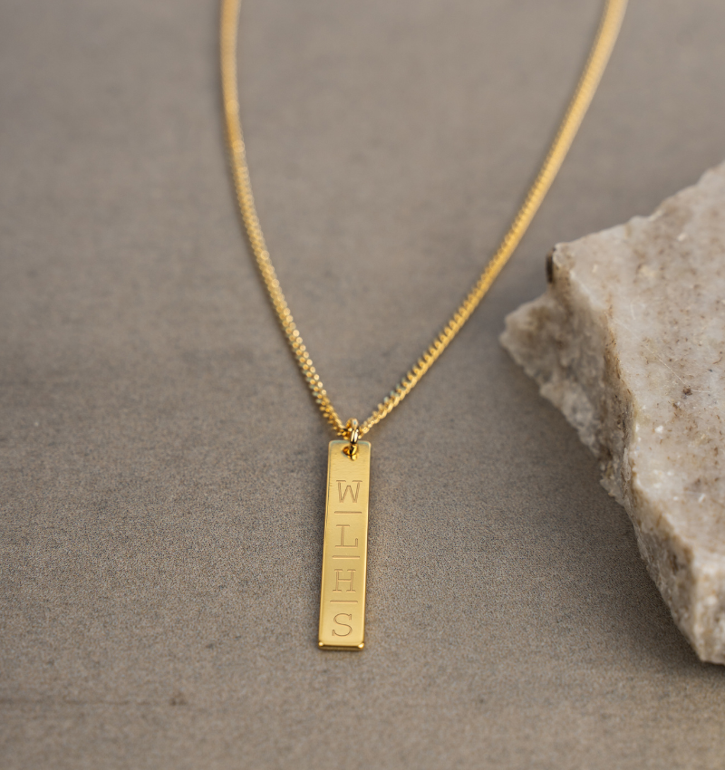 Heren Bar Ketting met 4 Initialen | Verguld