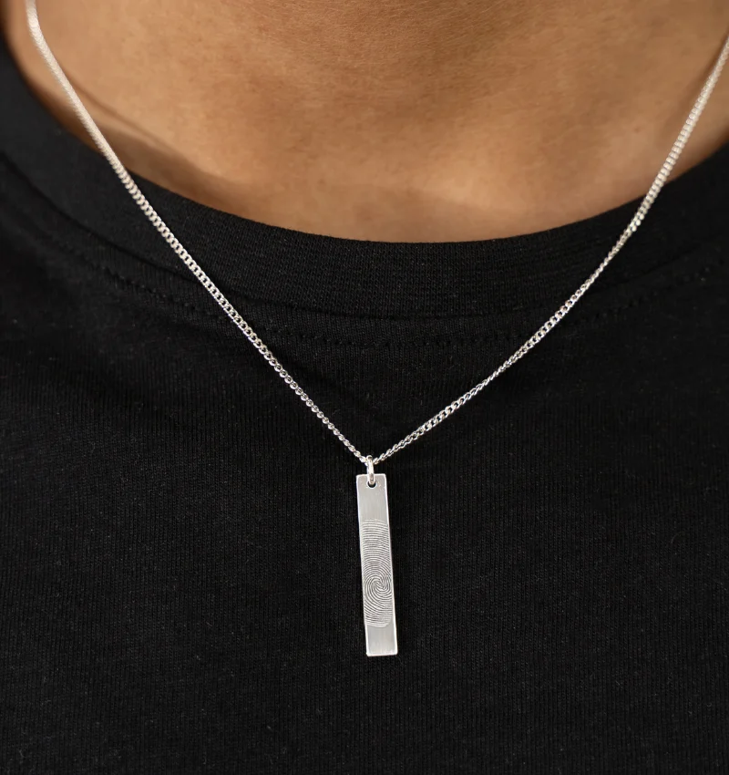 Heren Bar Ketting met Vingerafdruk | Zilver