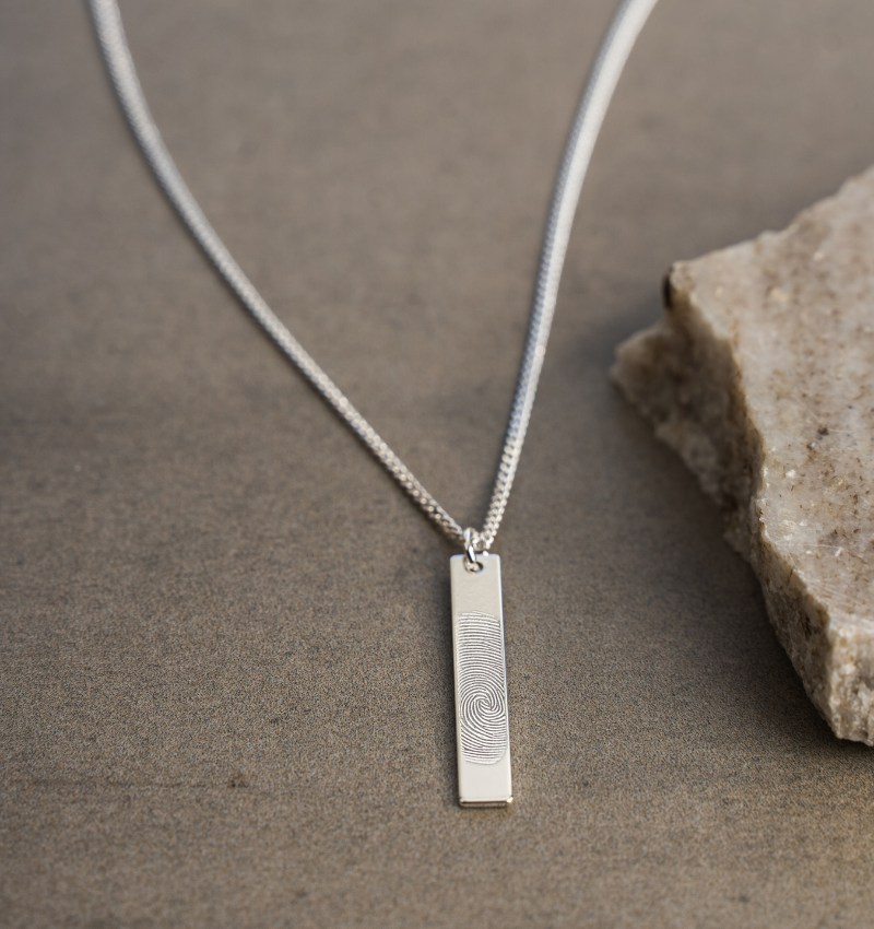 Heren Bar Ketting met Vingerafdruk | Zilver