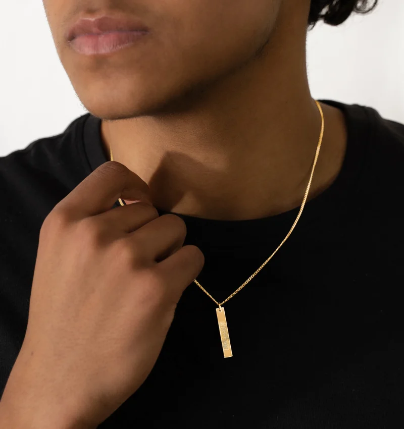 Heren Bar Ketting met Vingerafdruk | Verguld