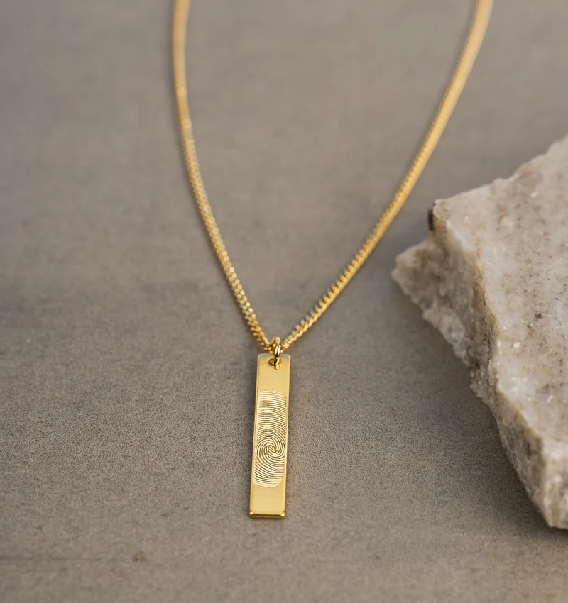 Heren Bar Ketting met Vingerafdruk | Verguld