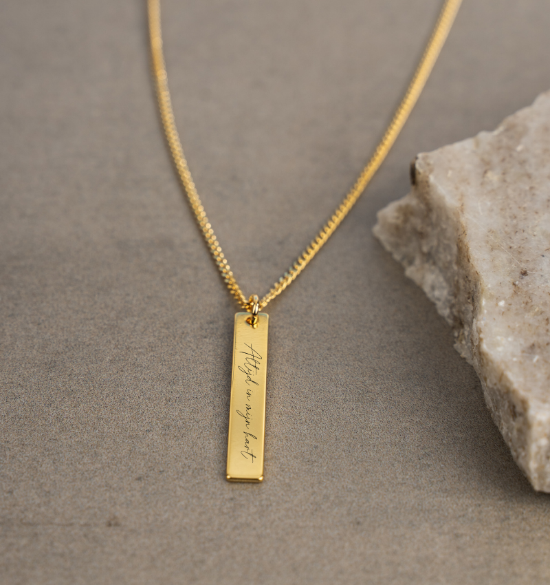 Heren Bar Ketting met Eigen Handschrift | Verguld