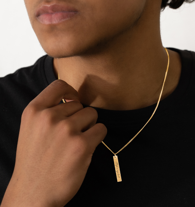 Heren Bar Ketting met Eigen Handschrift | Verguld