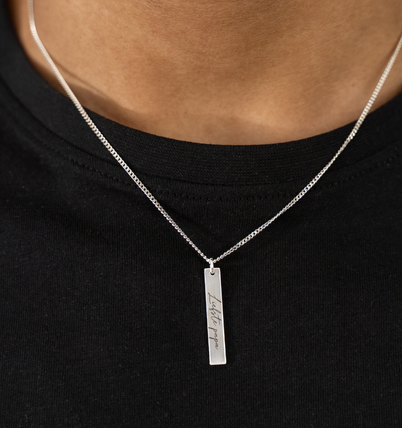 Heren Bar Ketting met Eigen Handschrift | Zilver
