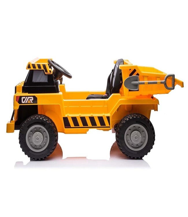 Werkvoertuig met bak, 12 volt elektrische kinderauto, 4 motoren, rubberen banden en kunstleder zitje!