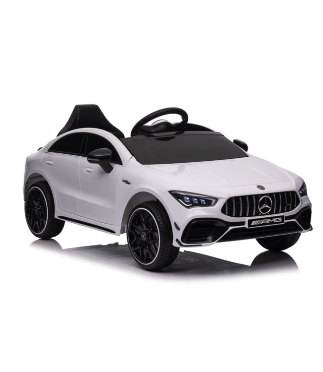 Mercedes CLA 45 S AMG Elektrische Kinderauto 12 volt elektrische kinderauto met rubberen banden, leder zitje en meer!