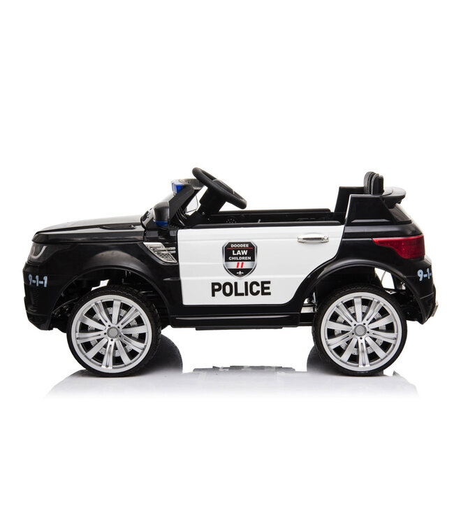 Voiture de police, voiture électrique pour enfants 12v avec pneus en caoutchouc, siège en cuir et plus