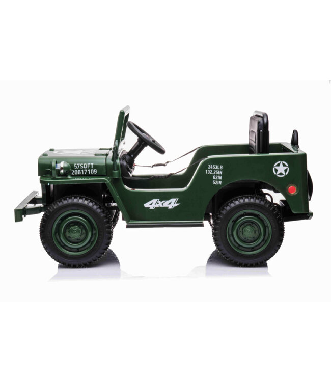 Jeep Army, Willy's Jeep Voiture électrique pour enfants 12 volts avec 4 roues motrices, pneus en caoutchouc et siège en cuir artificiel !