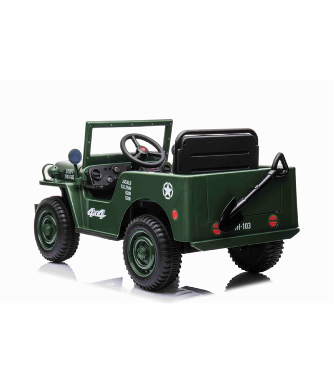 Jeep Army, Willy's Jeep Voiture électrique pour enfants 12 volts avec 4 roues motrices, pneus en caoutchouc et siège en cuir artificiel !