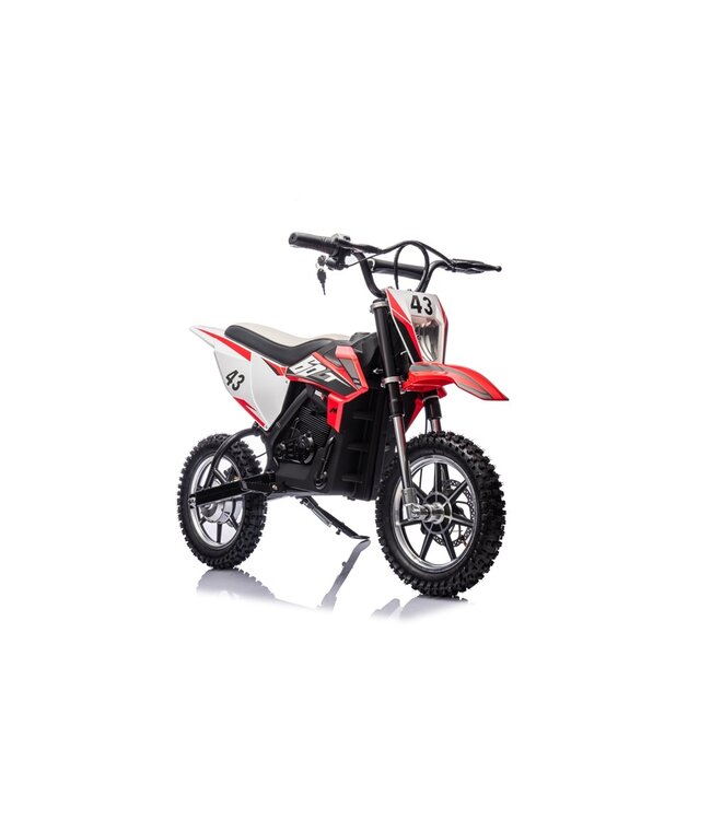 Crossmotor, 36 volt elektrische motor met luchtbanden en kunstleder zitje!