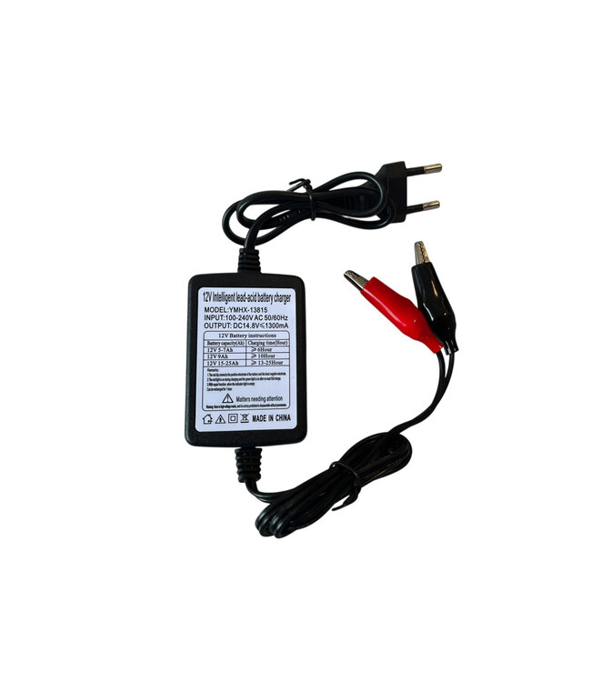 Chargeur 12 Volts 1300mA avec Pinces pour Batteries au Plomb.