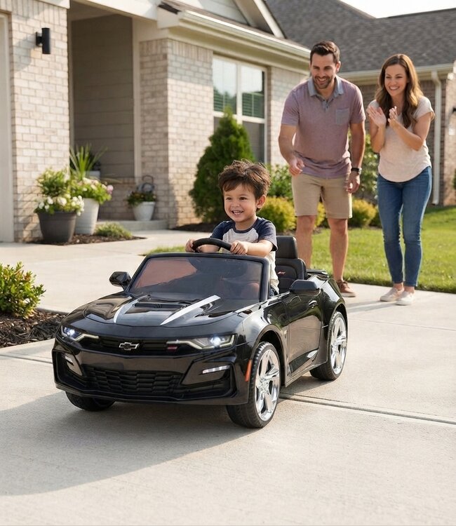 Chevrolet Camaro SS, 12V elektrische kinder voertuig, leder zitje, rubberen banden