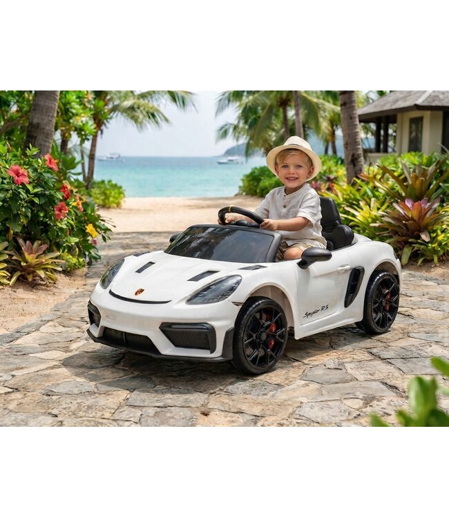 Porsche Spyder RS, voiture à batterie pour enfants de 12 volts, pneus en caoutchouc, siège en cuir et plus encore !