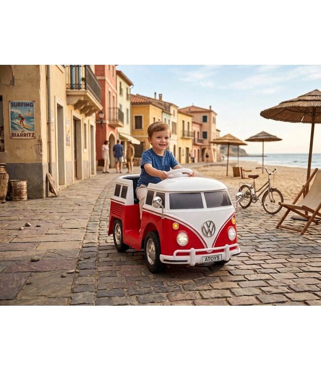 Volkswagen T1 classic bus, 12 volt kinderauto met rubberen banden en meer!