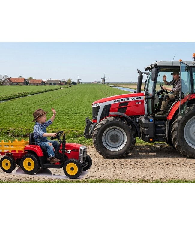 Tractor rood, 2x 12 volt motoren, elektrische kindertractor.