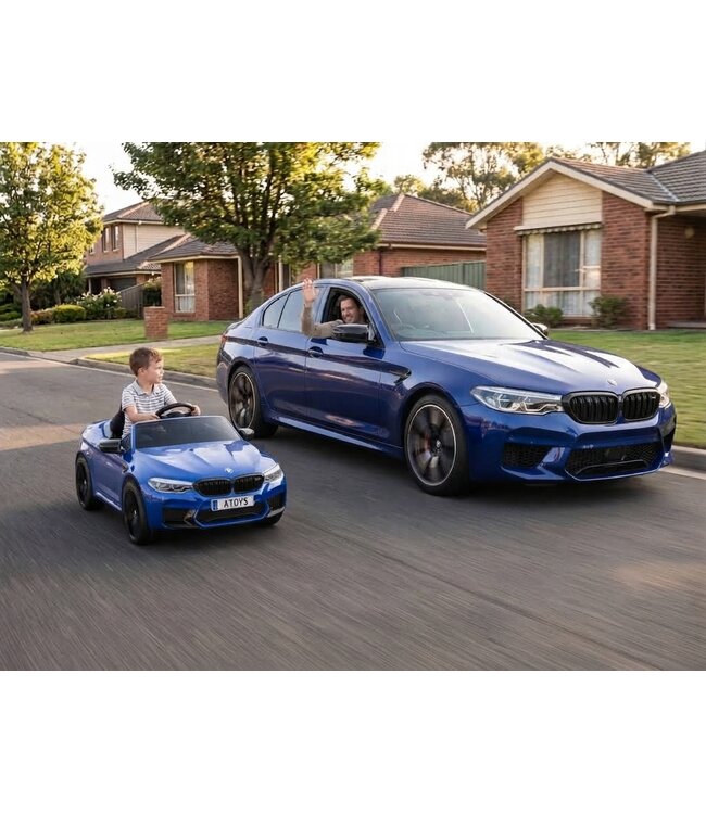 BMW M5,Lithium, Leder zitje, Rubberen banden, Kinder Accu Auto!