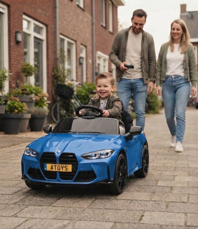 BMW M4, voiture électrique pour enfants 12 volts, siège en cuir, pneus en caoutchouc, voiture à batterie pour enfants !