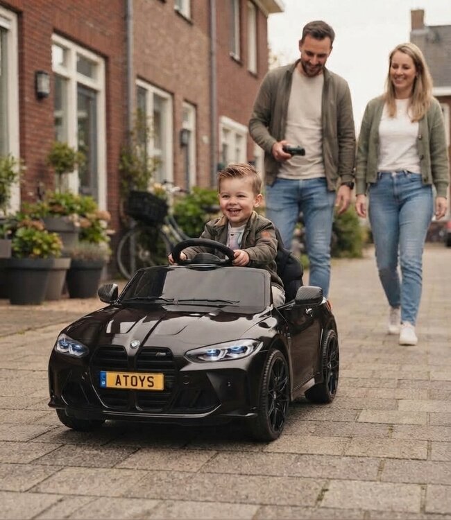 BMW M4, 12 volt elektrische kinderauto, Leder zitje, Rubberen banden, Kinder Accu Auto!