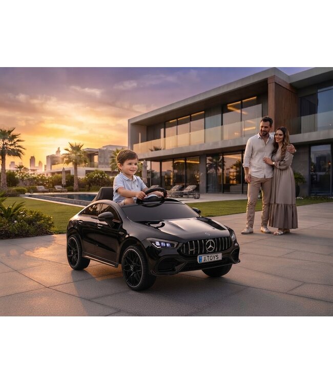 Mercedes CLA 45 S AMG Elektrische Kinderauto 12 volt elektrische kinderauto met rubberen banden, leder zitje en meer!