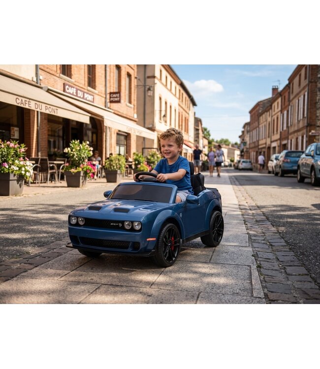 Dodge Challenger SRT, 12-Volt-Elektro-Kinderauto, Ledersitz, Gummireifen, Batterieauto für Kinder!