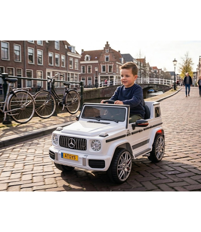 Mercedes G63 AMG, 12V Kinderauto mit Lithium-Akku, Gummireifen, Ledersitz und mehr