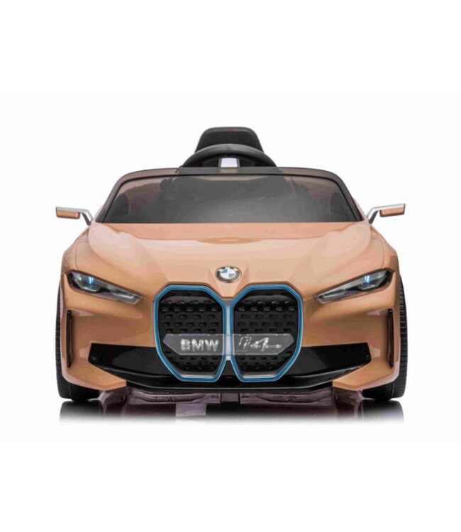 BMW i4 Performance, Elektro-Kinderauto, 12V, gold, Leder-Look, 2,4 GHz RC
