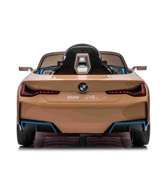 BMW i4 Performance, electric ride-on car, 12V, gold, leather-look seat, RC
