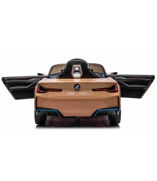 BMW i4 Performance, electric ride-on car, 12V, gold, leather-look seat, RC