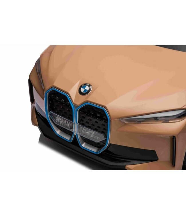 BMW i4 Performance, electric ride-on car, 12V, gold, leather-look seat, RC