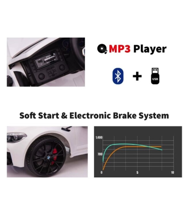 BMW M5, Leder zitje, Rubberen banden, Kinder Accu Auto!