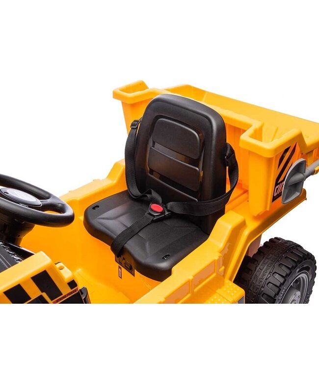 Werkvoertuig met bak, 12 volt elektrische kinderauto, 4 motoren, rubberen banden en kunstleder zitje!