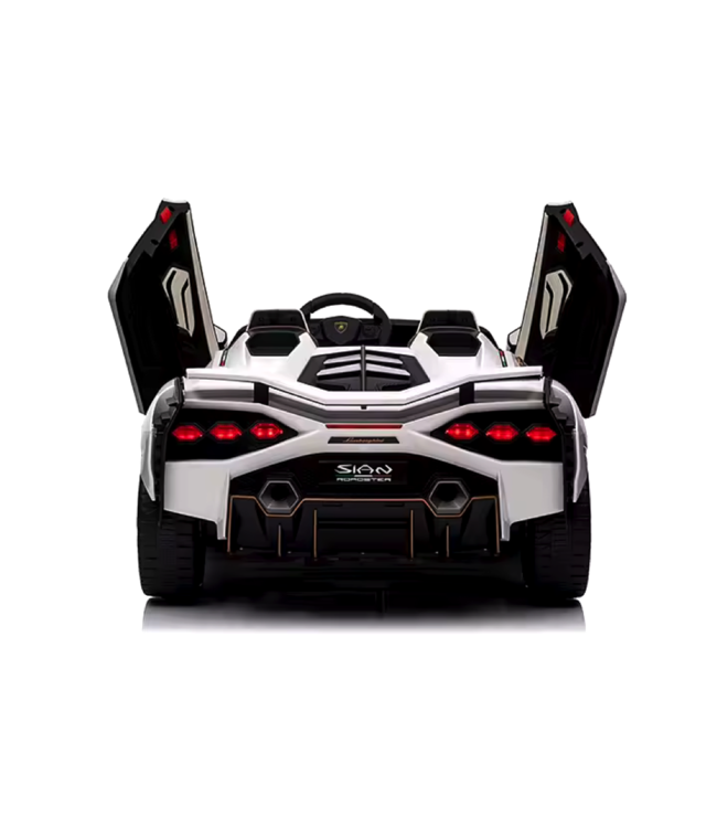 Lamborghini Sian, 2-persoons 24 volt elektrische kinderauto met rubberen banden, leder zitje en meer