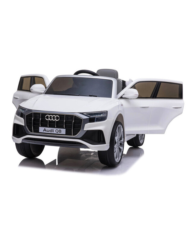 Audi Q8 Quattro S-line, 12 volt elektrische kinderauto met EVA banden, kunstleder zitje en meer!