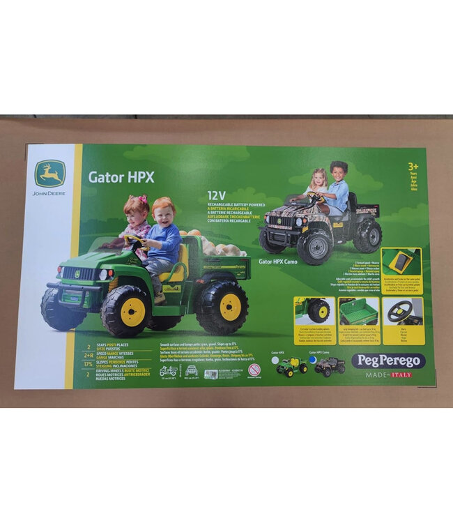 John Deere 12 volt elektrische kinder tractor met werkende graafarm en kantel bak