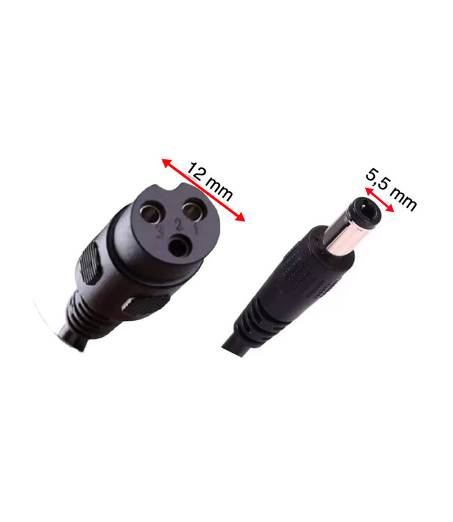 48 volt 2Ah oplader, GX16 3-gats + ronde aansluiting voor loodaccu's