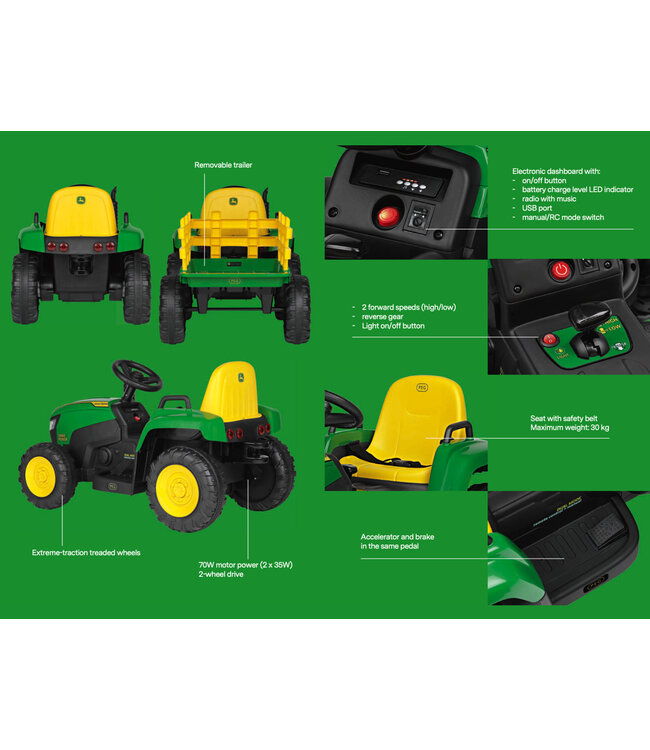 John Deere Farm Power Tractor – Elektrische Kindertractor met Afstandsbediening